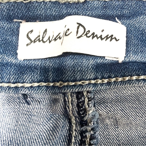 Salvaje Denim  Size 5 Distressed Unique Drop Cut Waist Low Rise Stretch Jeans - Picture 3 of 8
